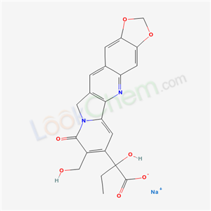 Molecular Structure of 135014-24-3 (1,3-Dioxolo(4,5-g)indolizino(1,2-b)quinoline-7-acetic acid, alpha-ethyl-9,11-dihydro-alpha-hydroxy-8-(hydroxymethyl)-9-oxo-, monosodium salt)