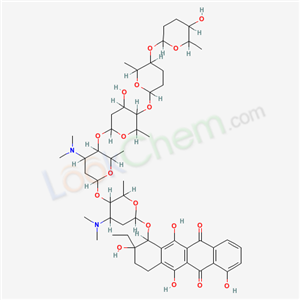 70559-00-1,5,12-Naphthacenedione, 7,8,9,10-tetrahydro-8-ethyl-1,6,8,11-tetrahydroxy-7-((O-2,3,6-trideoxy-alpha-L-threo-hexopyranosyl-(1-4)-O-2,3,6-trideoxy-alpha-L-threo-hexopyranosyl-(1-4)-O-2,6-dideoxy-alpha-L-lyxo-hexopyranosyl-(1-4)-O-2,3,6-trideoxy-3-(dimethylamino)-alpha-L-lyxo-hexopyranosyl-(1-4)-2,3,6-trideoxy-3-(dimethylamino)-alpha-L-lyxo-hexopyranosyl)oxy)-, (7R-trans)-,