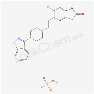 Molecular Structure of 185021-64-1 (6-chloro-5-[2-[4-(9-thia-8-azabicyclo[4.3.0]nona-1,3,5,7-tetraen-7-yl)piperazin-1-yl]ethyl]-1,3-dihydroindol-2-one; methanesulfonic acid)