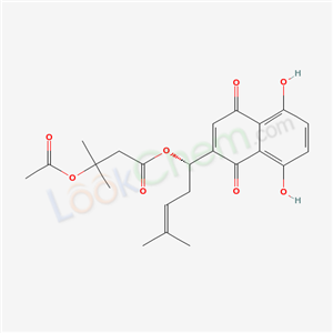 69091-17-4,3-(Acetyloxy)-3-methylbutanoic acid (1S)-1-(1,4-dihydro-5,8-dihydroxy-1,4-dioxo-2-naphthalenyl)-4-methyl-3-pentenyl ester,Alkannin-3-methyl-3-acetoxy-buttersaeureester;