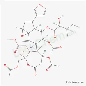 Molecular Structure of 82543-30-4 (6-[5-(acetyloxy)-2-[(acetyloxy)methyl]-3-(2-methoxy-2-oxoethyl)-2,4-dimethyl-7-oxooxepan-4-yl]-5-(formyloxy)-3-(furan-3-yl)-3a-methyl-7-methylideneoctahydroindeno[1,7a-b]oxiren-4-yl 2-hydroxy-3-methylpentanoate (non-preferred name))