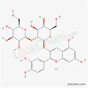 Molecular Structure of 60029-66-5 (2-(3,4-dihydroxyphenyl)-5,7-dihydroxychromenium-3-yl 2-O-beta-D-glucopyranosyl-beta-D-galactopyranoside chloride)