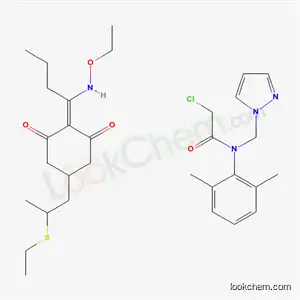 Molecular Structure of 110688-58-9 (2-chloro-N-(2,6-dimethylphenyl)-N-(1H-pyrazol-1-ylmethyl)acetamide - 2-[1-(ethoxyamino)butylidene]-5-[2-(ethylsulfanyl)propyl]cyclohexane-1,3-dione (1:1))