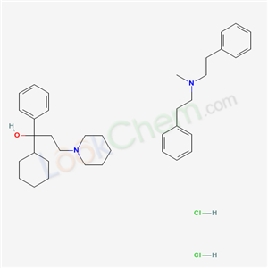 79173-11-8,1-cyclohexyl-1-phenyl-3-(piperidin-1-yl)propan-1-ol - N-methyl-2-phenyl-N-(2-phenylethyl)ethanamine hydrochloride (1:1:2),