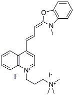 Molecular Structure of 157199-62-7 (Quinolinium,4-[3-(3-methyl-2(3H)-benzoxazolylidene)- 1-propenyl]-1-[3-(trimethylammonio) propyl]-,diiodide )