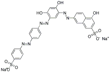 Disodium 7-((2,4-dihydroxy-5-((4-((4-sulphonatophenyl)azo)phenyl)azo)phenyl)azo)-4-hydroxynaphthalene-2-sulphonate