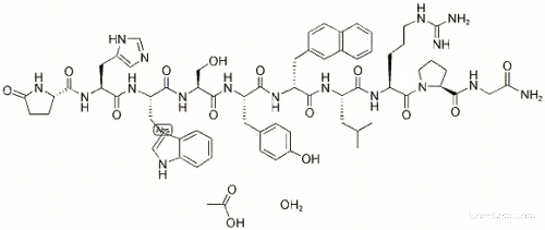 Molecular Structure of 86220-42-0 (5-OXO-L-PROLYL-L-HISTIDYL-L-TRYPTOPHYL-L-SERYL-L-TYROSYL-3-(2-NAPHTHYL)-D-ALANYL-L-LEUCYL-L-ARGINYL-L-PROLYLGLYCINAMIDE ACETATE HYDRATE)