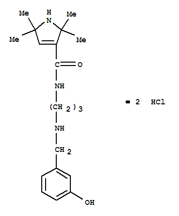Molecular Structure of 102131-91-9 (1H-Pyrrole-3-carboxamide,2,5-dihydro-N-[3-[[(3-hydroxyphenyl)methyl]amino]propyl]-2,2,5,5-tetramethyl-,hydrochloride (1:2))