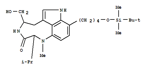Molecular Structure of 135147-52-3 (3H-Pyrrolo[4,3,2-gh]-1,4-benzodiazonin-3-one,9-[4-[[(1,1-dimethylethyl)dimethylsilyl]oxy]butyl]-1,2,4,5,6,8-hexahydro-5-(hydroxymethyl)-1-methyl-2-(1-methylethyl)-,[2S-(2R*,5S*)]- (9CI))