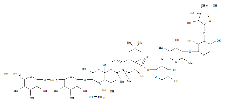 144425-21-8,Olean-12-en-28-oicacid, 3-[(6-O-b-D-glucopyranosyl-b-D-glucopyranosyl)oxy]-2,6,16,23-tetrahydroxy-,O-D-apio-b-D-furanosyl-(1®3)-O-b-D-xylopyranosyl-(1®4)-O-6-deoxy-a-L-mannopyranosyl-(1®2)-a-L-arabinopyranosyl ester, (2b,3b,4a,6b,16a)- (9CI),ArganinB; Arganine B