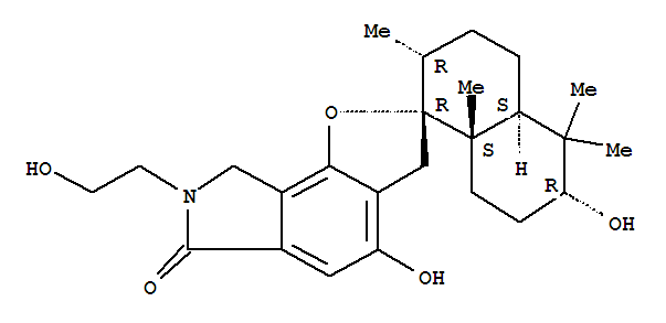 149598-71-0,Spiro[2H-furo[2,3-e]isoindole-2,1'(2'H)-naphthalen]-6(3H)-one,3',4',4'a,5',6',7,7',8,8',8'a-decahydro-4,6'-dihydroxy-7-(2-hydroxyethyl)-2',5',5',8'a-tetramethyl-,(1'R,2'R,4'aS,6'R,8'aS)-,Spiro[2H-furo[2,3-e]isoindole-2,1'(2'H)-naphthalen]-6(3H)-one,3',4',4'a,5',6',7,7',8,8',8'a-decahydro-4,6'-dihydroxy-7-(2-hydroxyethyl)-2',5',5',8'a-tetramethyl-,[1'R-(1'a,2'a,4'aa,6'a,8'ab)]-; Stachybotramide; Stachybotrin