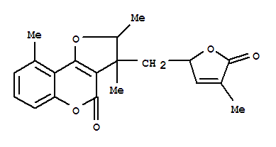 152839-55-9,4H-Furo[3,2-c][1]benzopyran-4-one,3-[[(2S)-2,5-dihydro-4-methyl-5-oxo-2-furanyl]methyl]-2,3-dihydro-2,3,9-trimethyl-,(2R,3R)- (9CI),4H-Furo[3,2-c][1]benzopyran-4-one,3-[(2,5-dihydro-4-methyl-5-oxo-2-furanyl)methyl]-2,3-dihydro-2,3,9-trimethyl-,[2R-[2a,3a(S*)]]-; Hoehnelia coumarin