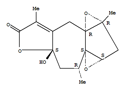 Molecular Structure of 178176-87-9 (1aH,4H-Bisoxireno[1,8a:3,3a]azuleno[6,5-b]furan-7(9H)-one,2,2a,5,5a-tetrahydro-5a-hydroxy-1a,4,8-trimethyl-,(1aR,2aS,3aS,4R,5aS,9aR)-rel- (9CI))
