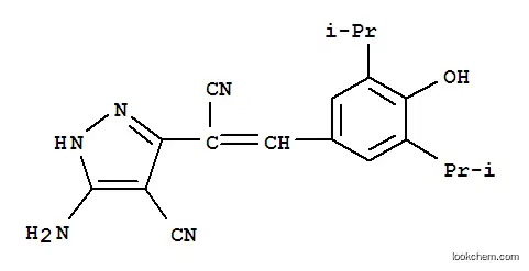 Molecular Structure of 189290-57-1 (1H-Pyrazole-3-acetonitrile,5-amino-4-cyano-a-[[4-hydroxy-3,5-bis(1-methylethyl)phenyl]methylene]-)