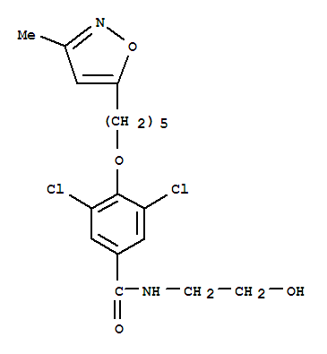 Molecular Structure of 196403-62-0 (Benzamide,3,5-dichloro-N-(2-hydroxyethyl)-4-[[5-(3-methyl-5-isoxazolyl)pentyl]oxy]-)