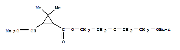 20306-13-2,2-(2-butoxyethoxy)ethyl 2,2-dimethyl-3-(2-methylprop-1-en-1-yl)cyclopropanecarboxylate,Chrysanthemummonocarboxylicacid, 2-(2-butoxyethoxy)ethyl ester (6CI); Cyclopropanecarboxylic acid,2,2-dimethyl-3-(2-methylpropenyl)-, 2-(2-butoxyethoxy)ethyl ester (8CI);Ethanol, 2-(2-butoxyethoxy)-,2,2-dimethyl-3-(2-methylpropenyl)cyclopropanecarboxylate; NSC 406116
