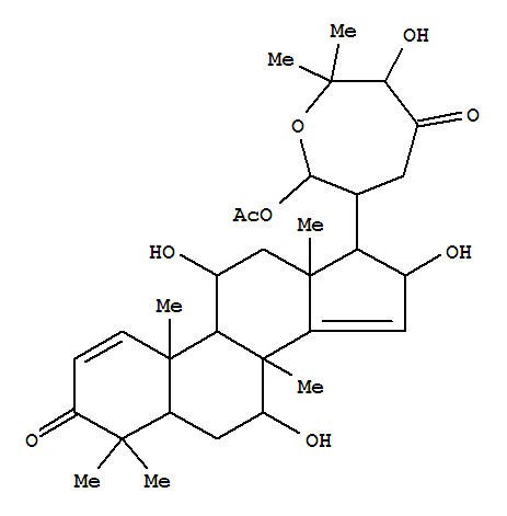 Molecular Structure of 100198-11-6 (Cholesta-1,14-diene-3,23-dione,21-(acetyloxy)-21,25-epoxy-7,11,16,24-tetrahydroxy-4,4,8-trimethyl-, (5a,7a,11a,13a,16a,17a,20x)- (9CI))