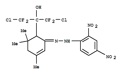 101564-49-2,1,3-dichloro-2-{(2E)-2-[2-(2,4-dinitrophenyl)hydrazinylidene]-4,6,6-trimethylcyclohex-3-en-1-yl}-1,1,3,3-tetrafluoropropan-2-ol,2-Cyclohexen-1-one,6-[2-chloro-1-(chlorodifluoromethyl)-2,2-difluoro-1-hydroxyethyl]-3,5,5-trimethyl-,(2,4-dinitrophenyl)hydrazone (9CI)