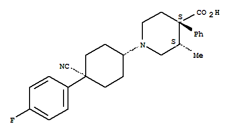 105452-52-6,4-Piperidinecarboxylicacid, 1-[cis-4-cyano-4-(4-fluorophenyl)cyclohexyl]-3-methyl-4-phenyl-, (3S,4S)-,4-Piperidinecarboxylicacid, 1-[4-cyano-4-(4-fluorophenyl)cyclohexyl]-3-methyl-4-phenyl-,[3S-[1(cis),3a,4a]]-; R 64034