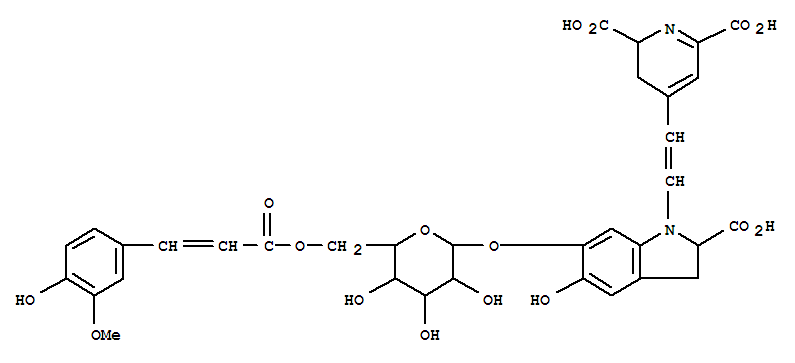11048-86-5,2,6-Pyridinedicarboxylicacid,4-[2-[(2S)-2-carboxy-2,3-dihydro-5-hydroxy-6-[[6-O-[(2E)-3-(4-hydroxy-3-methoxyphenyl)-1-oxo-2-propen-1-yl]-b-D-glucopyranosyl]oxy]-1H-indol-1-yl]ethenyl]-2,3-dihydro-,(2S)-,2,6-Pyridinedicarboxylicacid,4-[2-[(2S)-2-carboxy-2,3-dihydro-5-hydroxy-6-[[6-O-[(2E)-3-(4-hydroxy-3-methoxyphenyl)-1-oxo-2-propenyl]-b-D-glucopyranosyl]oxy]-1H-indol-1-yl]ethenyl]-2,3-dihydro-,(2S)- (9CI); 2,6-Pyridinedicarboxylic acid,4-[2-[2-carboxy-2,3-dihydro-5-hydroxy-6-[[6-O-[3-(4-hydroxy-3-methoxyphenyl)-1-oxo-2-propenyl]-b-D-glucopyranosyl]oxy]-1H-indol-1-yl]ethenyl]-2,3-dihydro-,[S-[R*,R*-(?,E)]]-; Gomphrenin III (8CI)