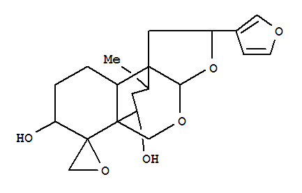 113476-87-2,Spiro[oxirane-2,6'-[3aH,6H-5a,9b]propano[5H]furo[2,3-c][2]benzopyran]-7',12'-diol,2'-(3-furanyl)hexahydro-10'-methyl-,(2R,2'S,3'aR,5'aR,7'S,9'aR,9'bR,10'R,12'R)- (9CI),Spiro[oxirane-2,6'-[3aH,6H-5a,9b]propano[5H]furo[2,3-c][2]benzopyran]-7',12'-diol,2'-(3-furanyl)hexahydro-10'-methyl-, [2'S-(2'a,3'aa,5'aa,6'b,7'b,9'aa,9'ba,10'S*,12'S*)]-; (-)-Teumicropin; Teumicropin