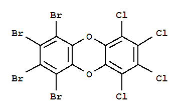 Molecular Structure of 124728-12-7 (Dibenzo[b,e][1,4]dioxin,1,2,3,4-tetrabromo-6,7,8,9-tetrachloro-)