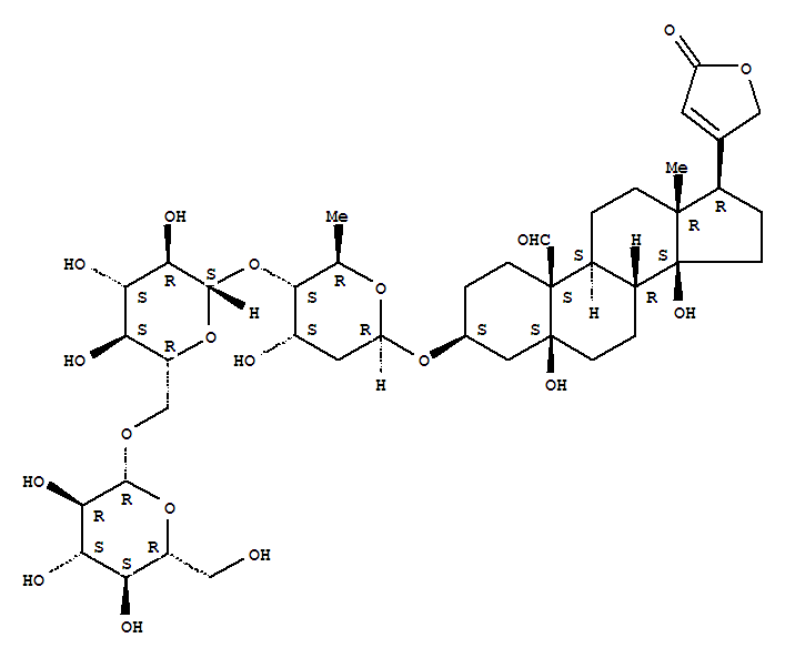 Molecular Structure of 125708-07-8 (Card-20(22)-enolide,3-[(O-b-D-glucopyranosyl-(1®6)-O-b-D-glucopyranosyl-(1®4)-2,6-dideoxy-b-D-ribo-hexopyranosyl)oxy]-5,14-dihydroxy-19-oxo-, (3b,5b)- (9CI))