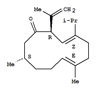 Molecular Structure of 130694-34-7 (3,7-Cyclododecadien-1-one,7,11-dimethyl-2-(1-methylethenyl)-4-(1-methylethyl)-, (2R,3Z,7E,11S)-rel-(-)-)