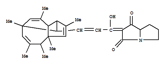 131256-42-3,2-{(2E)-3-[(1R,3aS,4S,5Z,7R,9aS,10R)-2,3a,4,5,7,9-hexamethyl-3a,4,7,9a-tetrahydro-1H-1,7-methanocyclopenta[8]annulen-10-yl]prop-2-enoyl}-3-hydroxy-5,6,7,7a-tetrahydro-1H-pyrrolizin-1-one,1,7-Methano-1H-cyclopentacyclooctene,1H-pyrrolizine-1,3(2H)-dione deriv.; PF 1018