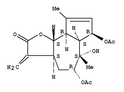 Molecular Structure of 138591-02-3 (Azuleno[4,5-b]furan-2(3H)-one,5,7-bis(acetyloxy)-3a,4,5,6,6a,7,9a,9b-octahydro-6-hydroxy-6,9-dimethyl-3-methylene-,(3aS,5R,6S,6aS,7R,9aR,9bS)-)