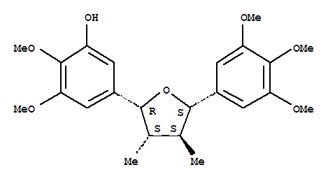 139220-11-4,Phenol,2,3-dimethoxy-5-[(2R,3S,4S,5S)-tetrahydro-3,4-dimethyl-5-(3,4,5-trimethoxyphenyl)-2-furanyl]-,rel-(+)-,Phenol,2,3-dimethoxy-5-[tetrahydro-3,4-dimethyl-5-(3,4,5-trimethoxyphenyl)-2-furanyl]-,(2a,3a,4b,5a)-(+)-; (+)-Eupobennettin;Eupobennettin