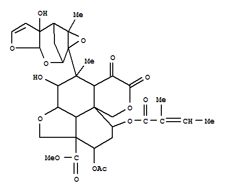 Molecular Structure of 142647-73-2 (1H,3H,8H-Furo[2',3',4':4,5]naphtho[8a,1-c]pyran-11a(9H)-carboxylicacid,11-(acetyloxy)octahydro-3-hydroxy-4-methyl-9-[[(2E)-2-methyl-1-oxo-2-butenyl]oxy]-5,6-dioxo-4-[(1aR,2S,3aS,6aS,7S,7aS)-3a,6a,7,7a-tetrahydro-6a-hydroxy-7a-methyl-2,7-methanofuro[2,3-b]oxireno[e]oxepin-1a(2H)-yl]-,methyl ester, (2aR,3S,4S,4aR,8aS,9S,11R,11aR,11bR)- (9CI))