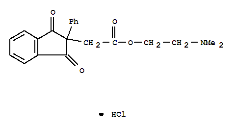 14350-03-9,1H-Indene-2-acetic acid,2,3-dihydro-1,3-dioxo-2-phenyl-, 2-(dimethylamino)ethyl ester, hydrochloride(1:1),1H-Indene-2-aceticacid, 2,3-dihydro-1,3-dioxo-2-phenyl-, 2-(dimethylamino)ethyl ester,hydrochloride (9CI); 2-Indanacetic acid, 1,3-dioxo-2-phenyl-,2-(dimethylamino)ethyl ester, hydrochloride (8CI); M 75; M 75 (pharmaceutical)