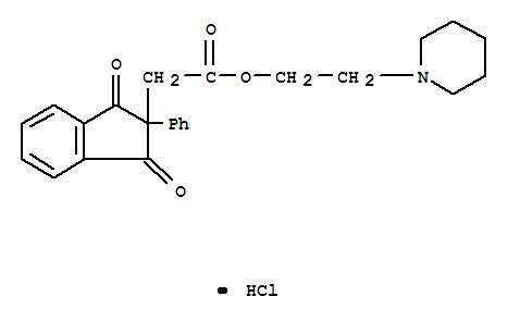 14350-07-3,1H-Indene-2-acetic acid,2,3-dihydro-1,3-dioxo-2-phenyl-, 2-(1-piperidinyl)ethyl ester, hydrochloride(1:1),1H-Indene-2-aceticacid, 2,3-dihydro-1,3-dioxo-2-phenyl-, 2-(1-piperidinyl)ethyl ester,hydrochloride (9CI); 2-Indanacetic acid, 1,3-dioxo-2-phenyl-, 2-piperidinoethylester, hydrochloride (8CI); 1-Piperidineethanol,1,3-dioxo-2-phenyl-2-indanacetate (ester), hydrochloride; M 76; M 76(pharmaceutical)