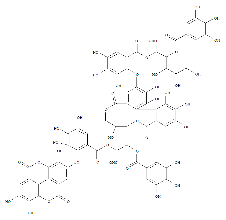 145826-30-8,D-Glucose, cyclic 4®2':6®2-[(1S)-4-(6-carboxy-2,3,4-trihydroxyphenoxy)-4',5,5',6,6'-pentahydroxy[1,1'-biphenyl]-2,2'-dicarboxylate]2-[2-[(5,10-dihydro-3,7,8-trihydroxy-5,10-dioxo[1]benzopyrano[5,4,3-cde][1]benzopyran-2-yl)oxy]-3,4,5-trihydroxybenzoate]3-(3,4,5-trihydroxybenzoate), 2-ester with D-glucose3-(3,4,5-trihydroxybenzoate) (9CI),D-Glucose,cyclic 4®2':6®2-[4-(6-carboxy-2,3,4-trihydroxyphenoxy)-4',5,5',6,6'-pentahydroxy[1,1'-biphenyl]-2,2'-dicarboxylate]2-[2-[(5,10-dihydro-3,7,8-trihydroxy-5,10-dioxo[1]benzopyrano[5,4,3-cde][1]benzopyran-2-yl)oxy]-3,4,5-trihydroxybenzoate]3-(3,4,5-trihydroxybenzoate), 2-ester with D-glucose3-(3,4,5-trihydroxybenzoate), (S)-; 7H-Dibenzo[g,i][1,5]dioxacycloundecin,D-glucose deriv.; [1]Benzopyrano[5,4,3-cde][1]benzopyran, D-glucose deriv.;Woodfordin G
