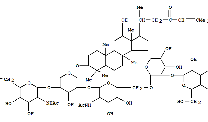 Molecular Structure of 147769-47-9 (Cholest-24-en-23-one,3-[[O-2-(acetylamino)-2-deoxy-b-D-galactopyranosyl-(1®4)-O-[O-b-D-glucopyranosyl-(1®2)-O-b-D-xylopyranosyl-(1®6)-2-(acetylamino)-2-deoxy-b-D-glucopyranosyl-(1®2)]-b-D-xylopyranosyl]oxy]-12-hydroxy-4,4,8-trimethyl-, (3b,5a,12b)- (9CI))