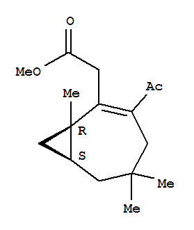 Molecular Structure of 150375-23-8 (Bicyclo[5.1.0]oct-2-ene-2-aceticacid, 3-acetyl-1,5,5-trimethyl-, methyl ester, (1R,7S)-)