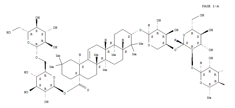 172324-51-5,Olean-12-en-28-oicacid, 3-[(O-6-deoxy-a-L-mannopyranosyl-(1®2)-O-b-D-glucopyranosyl-(1®4)-a-L-arabinopyranosyl)oxy]-, 6-O-b-D-glucopyranosyl-b-D-glucopyranosyl ester, (3b)- (9CI),ThalicosideD