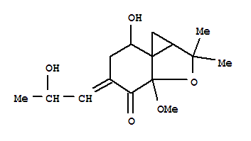 Molecular Structure of 172923-75-0 (1H,5H-Cyclopropa[c]benzofuran-4(3aH)-one,tetrahydro-7-hydroxy-5-(2-hydroxypropylidene)-3a-methoxy-2,2-dimethyl- (9CI))