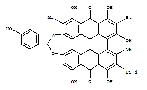 209669-06-7,Phenanthro[1',10',9',8':5,6,7,8]perylo[1,12-def][1,3]dioxepin-8,15-dione,13-ethyl-1,7,9,11,12,14-hexahydroxy-4-(4-hydroxyphenyl)-2-methyl-10-(1-methylethyl)-(9CI),OxyblepharisminD