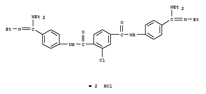 21692-40-0,1,4-Benzenedicarboxamide,2-chloro-N1,N4-bis[4-[(diethylamino)(ethylimino)methyl]phenyl]-, hydrochloride(1:2),1,4-Benzenedicarboxamide,2-chloro-N,N'-bis[4-[(diethylamino)(ethylimino)methyl]phenyl]-, dihydrochloride(9CI); Terephthalanilide, 2-chloro-4',4''-bis(triethylamidino)-,dihydrochloride (8CI); NSC 69398