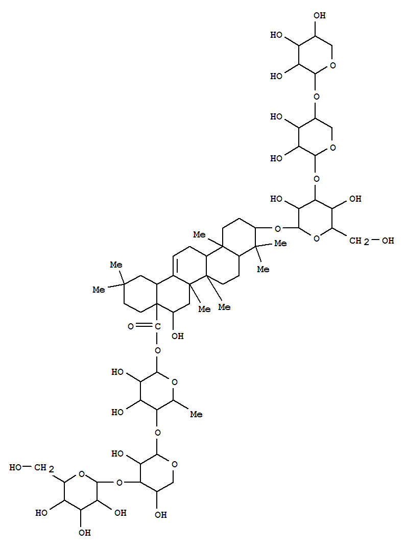 40291-80-3,Olean-12-en-28-oicacid, 16-hydroxy-3-[(O-b-D-xylopyranosyl-(1®4)-O-a-L-arabinopyranosyl-(1®3)-b-D-glucopyranosyl)oxy]-, O-D-glucopyranosyl-(1®3)-O-L-arabinopyranosyl-(1®4)-6-deoxy-L-mannopyranosylester, (3b,16a)- (9CI),TriacanthosideG
