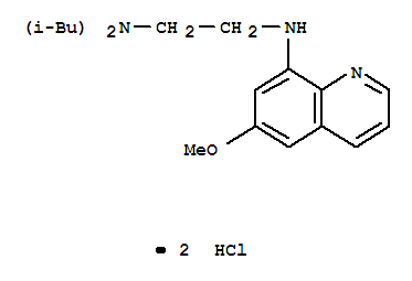 6284-65-7,1,2-Ethanediamine,N2-(6-methoxy-8-quinolinyl)-N1,N1-bis(2-methylpropyl)-, hydrochloride (1:2),1,2-Ethanediamine,N'-(6-methoxy-8-quinolinyl)-N,N-bis(2-methylpropyl)-, dihydrochloride (9CI);Quinoline, 8-[(2-diisobutylaminoethyl)amino]-6-methoxy-, dihydrochloride (6CI);NSC 7456