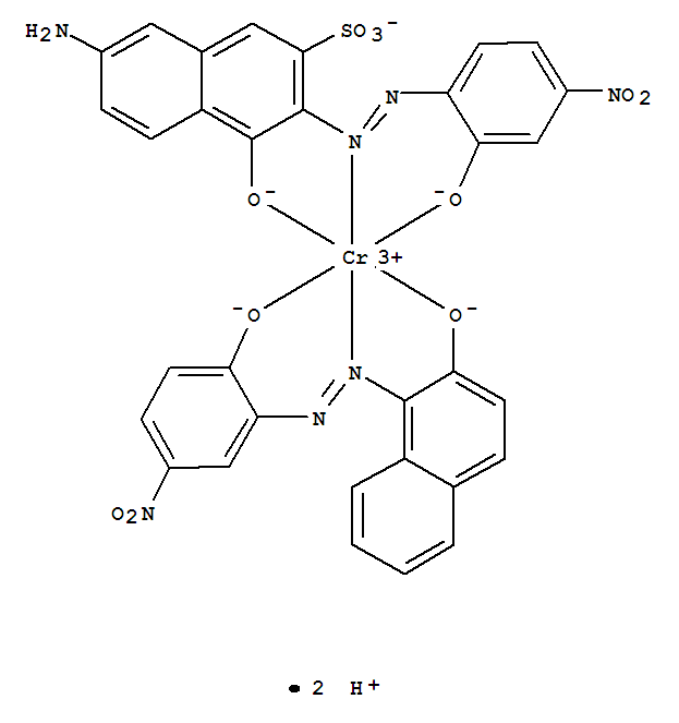 72986-72-2,Chromate(2-),[7-amino-4-(hydroxy-kO)-3-[2-[2-(hydroxy-kO)-4-nitrophenyl]diazenyl-kN1]-2-naphthalenesulfonato(3-)][1-[2-[2-(hydroxy-kO)-5-nitrophenyl]diazenyl-kN1]-2-naphthalenolato(2-)-kO]-, hydrogen (1:2),Chromate(2-),[7-amino-4-(hydroxy-kO)-3-[[2-(hydroxy-kO)-4-nitrophenyl]azo-kN1]-2-naphthalenesulfonato(3-)][1-[[2-(hydroxy-kO)-5-nitrophenyl]azo-kN1]-2-naphthalenolato(2-)-kO]-, dihydrogen (9CI); Chromate(2-),[7-amino-4-hydroxy-3-[(2-hydroxy-4-nitrophenyl)azo]-2-naphthalenesulfonato(3-)][1-[(2-hydroxy-5-nitrophenyl)azo]-2-naphthalenolato(2-)]-,dihydrogen; 2-Naphthalenesulfonic acid,7-amino-4-hydroxy-3-[(2-hydroxy-4-nitrophenyl)azo]-, chromium complex;2-Naphthalenol, 1-[(2-hydroxy-5-nitrophenyl)azo]-, chromium complex