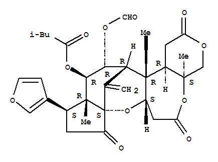 73114-28-0,Butanoic acid,3-methyl-,(1S,3aS,4aS,7aS,11aR,11bR,12R,13R,14R,14aR)-13-(formyloxy)-1-(3-furanyl)tetradecahydro-7a,11b,14a-trimethyl-15-methylene-3,6,10-trioxo-1H-3a,12-methano-6H-cyclopenta[b]pyrano[3',4':2,3]oxepino[4,5-g]oxocin-14-ylester,A-Homo-24-nor-4-oxa-6,7-secochola-7,20,22-triene-6-carboxylicacid,1,14:21,23-diepoxy-11-(formyloxy)-4a-(hydroxymethyl)-4a-methyl-12-(3-methyl-1-oxobutoxy)-3,15-dioxo-,d-lactone, (1a,4ab,5b,11b,12a,13a,14b,17a)-; Butanoic acid, 3-methyl-,(4aR,4bR,5R,6R,7R,7aR,8S,10aS,11aS,14aS)-6-(formyloxy)-8-(3-furanyl)hexadecahydro-4b,7a,14a-trimethyl-15-methylene-3,10,13-trioxo-5H-5,10a-methano-1H-cyclopenta[b]pyrano[3',4':2,3]oxepino[4,5-g]oxocin-7-ylester (9CI); (-)-Polystachin; Polystachin; Polystachin (limonoid)
