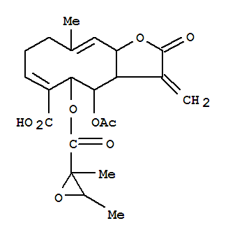 74636-04-7,4-Acetyloxy-5-[[(2,3-dimethyloxiranyl)carbonyl]oxy]-2,3,3a,4,5,8,9,11a-octahydro-10-methyl-3-methylene-2-oxocyclodeca[b]furan-6-carboxylic acid,Isouvedalin