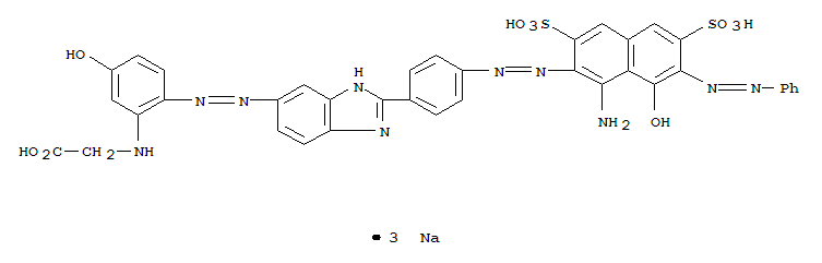Glycine,N-[2-[[2-[4-[[1-amino-8-hydroxy-7-(phenylazo)-3,6-disulfo-2-naphthalenyl]azo]phenyl]-1H-benzimidazol-5-yl]azo]-5-hydroxyphenyl]-,trisodium salt (9CI)