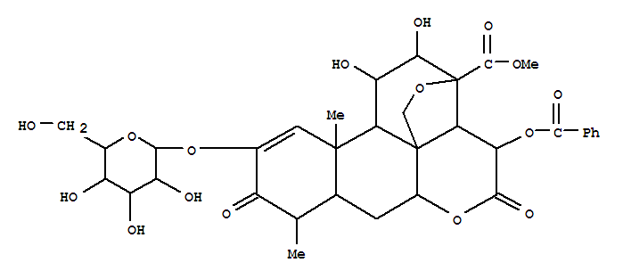 Picras-1-en-21-oicacid, 15-(benzoyloxy)-13,20-epoxy-2-(b-D-glucopyranosyloxy)-11,12-dihydroxy-3,16-dioxo-,methyl ester, (11b,12a,15b)- (9CI)