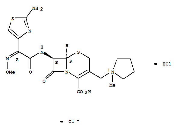 Molecular Structure of 107648-80-6 (Pyrrolidinium,1-[[(6R,7R)-7-[[(2Z)-2-(2-amino-4-thiazolyl)-2-(methoxyimino)acetyl]amino]-2-carboxy-8-oxo-5-thia-1-azabicyclo[4.2.0]oct-2-en-3-yl]methyl]-1-methyl-,chloride, hydrochloride (1:1:1))