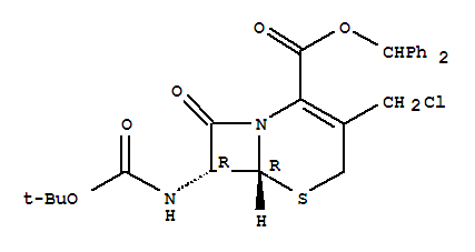 Molecular Structure of 112028-91-8 (5-Thia-1-azabicyclo[4.2.0]oct-2-ene-2-carboxylicacid, 3-(chloromethyl)-7-[[(1,1-dimethylethoxy)carbonyl]amino]-8-oxo-,diphenylmethyl ester, (6R,7R)-)